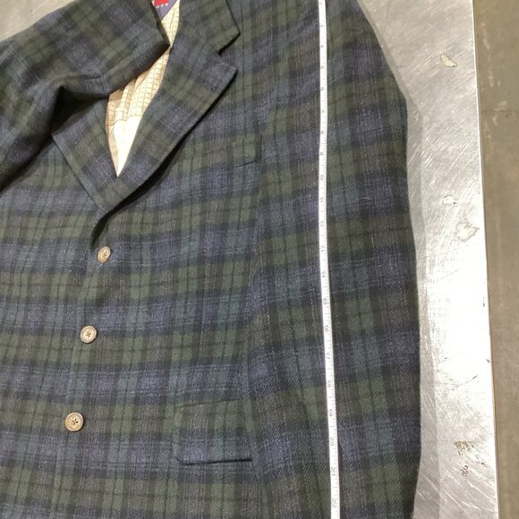 Tommy Hilfiger Men's Plaid Wool Blazer - Green & Navy Check - Classic Fit - Picture 6 of 8